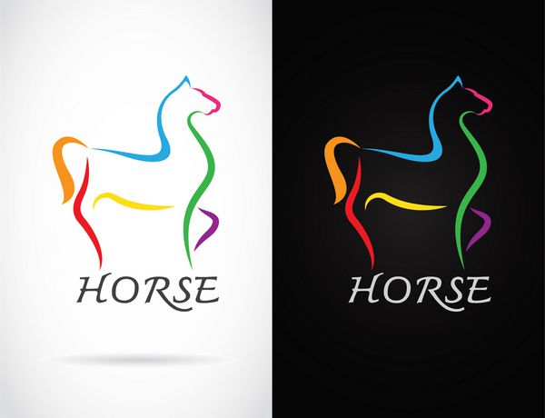 تصویر وکتور طرح اسب در زمینه سفید و پس زمینه مشکی لوگو نماد