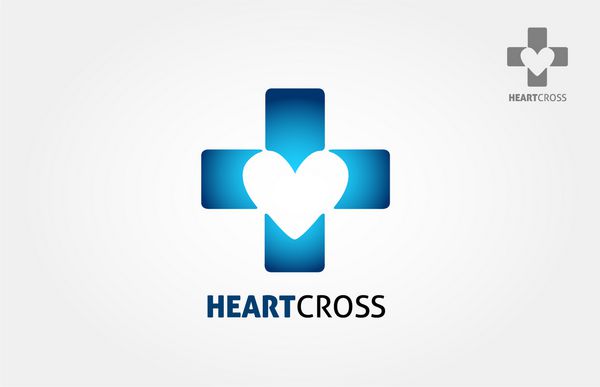 صلیب با قلب در پس زمینه سفید تصویر آرم برداری