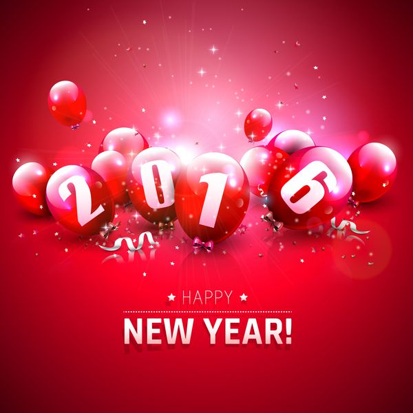 سال نو مبارک 2016 - کارت تبریک با بادکنک قرمز