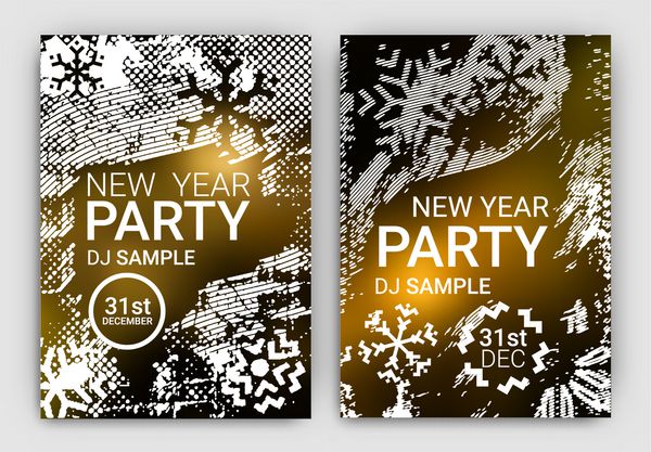 ست پوستر جشن جشن سال نو - برف سبک گرانج با عناصر طراحی برف ریزه هندسی