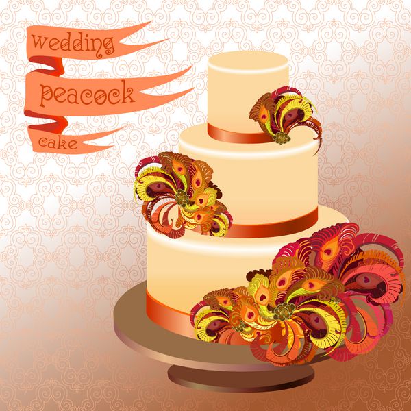 کیک عروسی با پر نخود طرح نارنجی شرابی قهوه ای و قرمز دسر عروسی زیبا روبان با متن وکتور