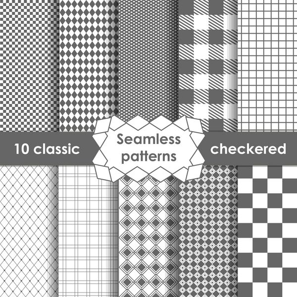 مجموعه ای از طرح بدون درز پارچه شطرنجی در خاکستری و سفید 10 زیور آلات کلاسیک