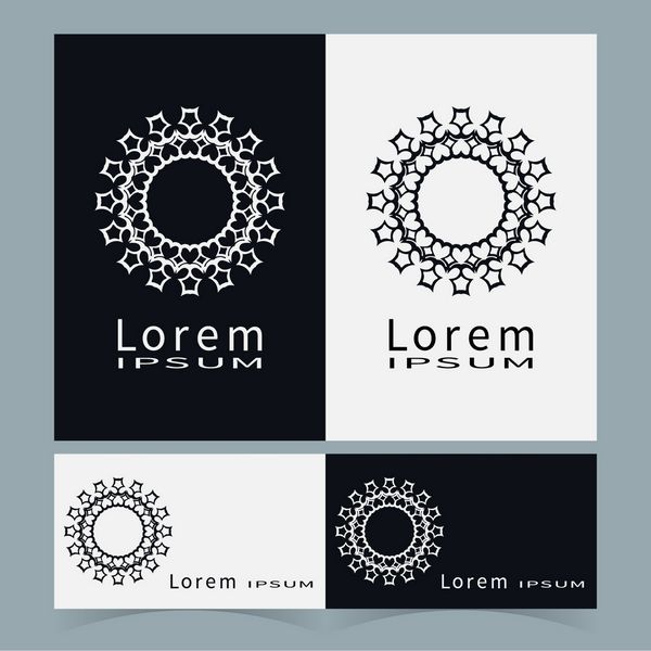 نمادهای سیاه و سفید زیور گرد گل تلطیف شده مجموعه کارت ویزیت اشکال هندسی جدا شده عناصر وکتور برای لوگو نماد طراحی برچسب