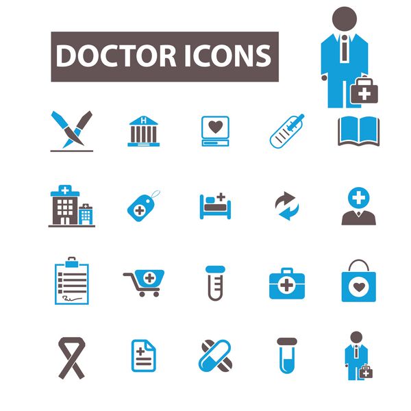 پزشک نمادهای کلینیک علائم مفهومی بردار برای اینفوگرافیک تلفن همراه وب سایت برنامه