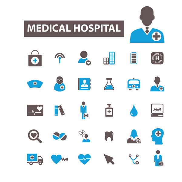بیمارستان نمادهای پزشکی علائم مفهومی بردار نشانه برای اینفوگرافیک تلفن همراه وب سایت برنامه