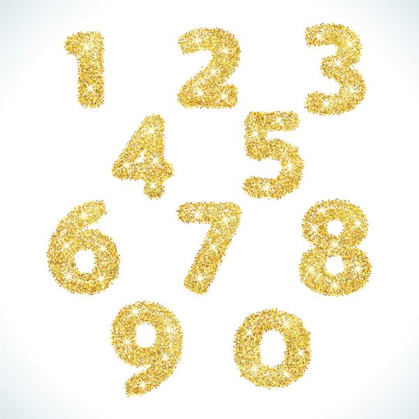 اعداد به سبک طلایی تنظیم شده است وکتور طرح طلا توسط اشکال زرد تشکیل شده است برای پوستر مهمانی کارت تبریک بنر یا دعوت نامه نمادها و علائم عددی زیبا