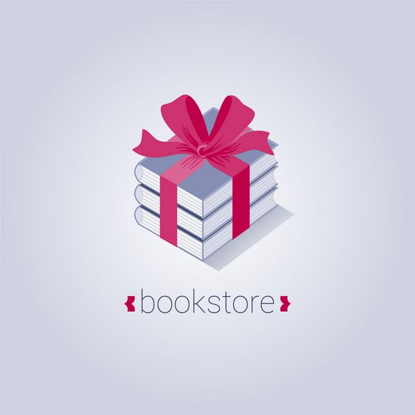 کتابفروشی وکتور آرم کتابفروشی نماد نماد نشان وکتور ورود عنصر طراحی گرافیک با کتاب های بسته بندی شده به عنوان هدیه هدیه