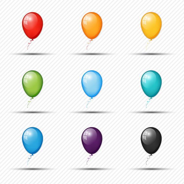 مجموعه وکتور بادکنک های انتزاعی در رنگ های مختلف با روبان برای طرح شما