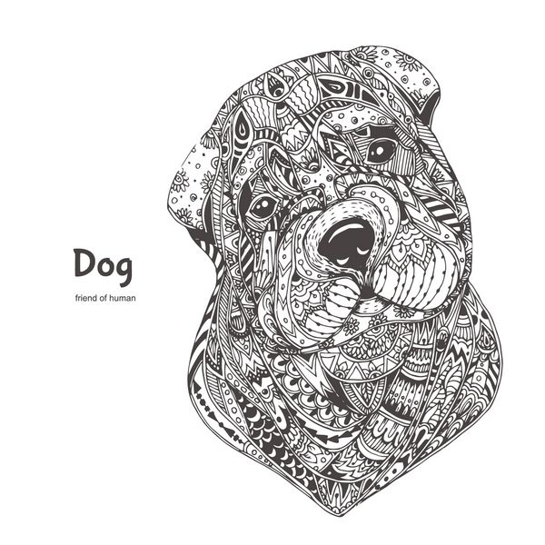 سگی با دست طراحی شده با الگوی ابله گلی قومی صفحه رنگ آمیزی - زندالا طراحی برای آرامش و مدیتیشن برای بزرگسالان تصاویر وکتور جدا شده در پس زمینه سفید ابله های ذن