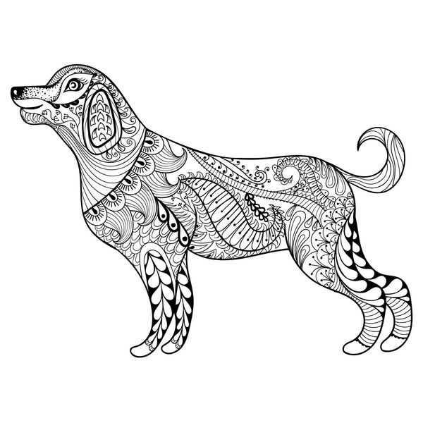 وکتور چاپ سگ زنتاگل برای صفحه رنگ آمیزی بزرگسالان نقاشی با دست طراحی شده با الگوهای تزئینی قومی مجموعه حیوانات طرح جدا شده برای پوستر طرح تی شرت