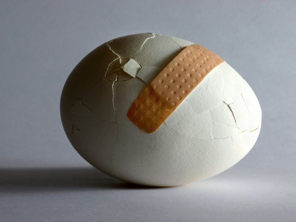 تخم مرغ شکسته با گچ چسبنده