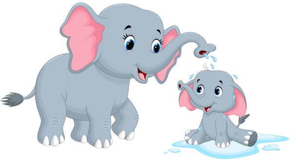 وکتور از فیل های مادر در حال حمام کردن فرزندش