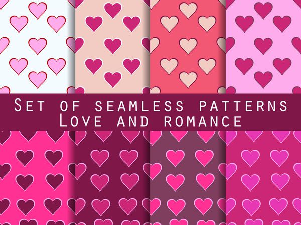 مجموعه ای از الگوهای بدون درز با قلب روز الگوهای عاشقانه