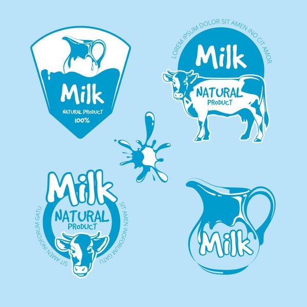 مجموعه وکتور آرم محصولات شیر و لبنیات تصویر ارگانیک نوشیدنی طبیعی تازه