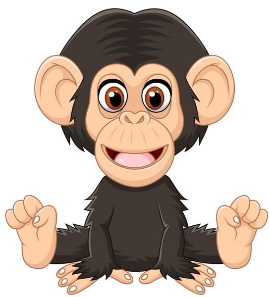 کارتونی نوزاد شامپانزه بامزه نشسته جدا شده در پس زمینه سفید