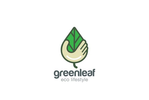 وکتور طراحی لوگوی برگ دستی نماد لوگوی سبز سازگار با محیط زیست