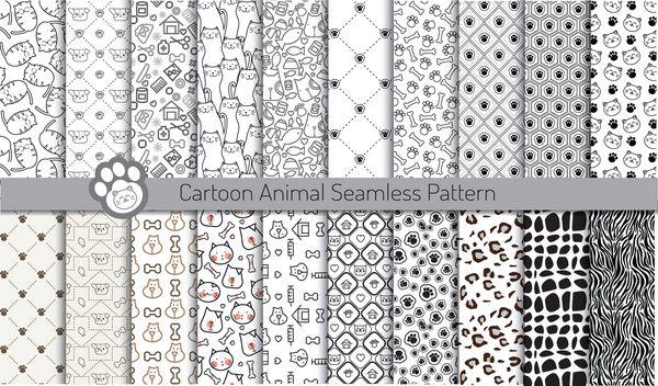 الگوهای بدون درز حیوانات کارتونی نمونه‌های الگو برای کاربر ilrator نمونه‌های الگوی موجود در فایل برای استفاده راحت شما