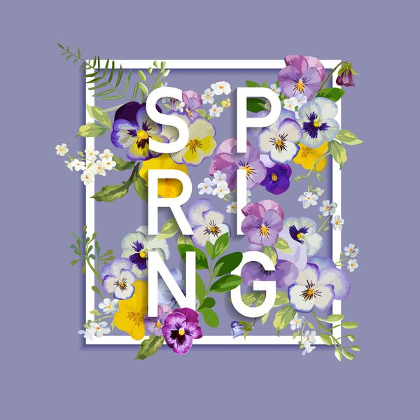 طرح گرافیکی بهار گل - با گل های پانسی - برای تیشرت