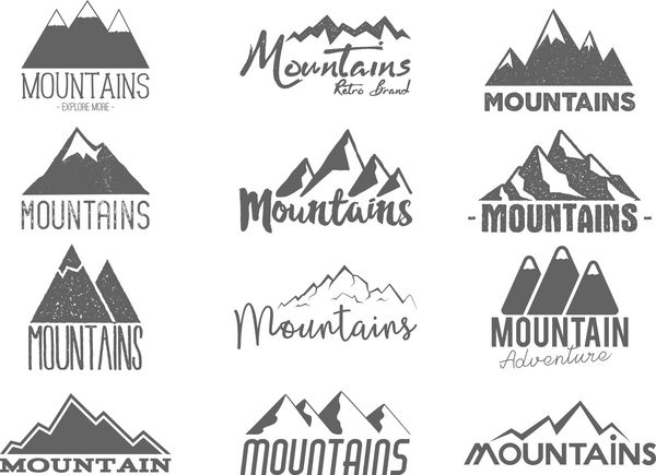 مجموعه ای از نشان های کوهستانی که با دست کشیده شده اند برچسب های تایپوگرافی به سبک قدیمی وحشی اثر تمبر لاستیکی چاپ لترپرس طرح های آرم کوهستانی رترو وکتور الهام بخش طراحی برند هیپستر قدیمی