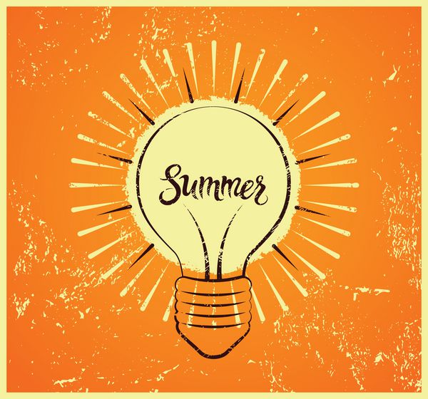 پوستر تابستانی رترو گرانج تایپوگرافی لامپ درخشان تلطیف شده وکتور