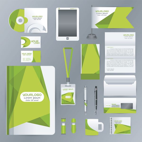 الگوی هویت سفید با عناصر اریگامی سبز وکتور کامپ