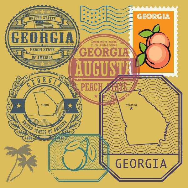 مجموعه تمبر با نام و نقشه گرجستان ایالات متحده آمریکا
