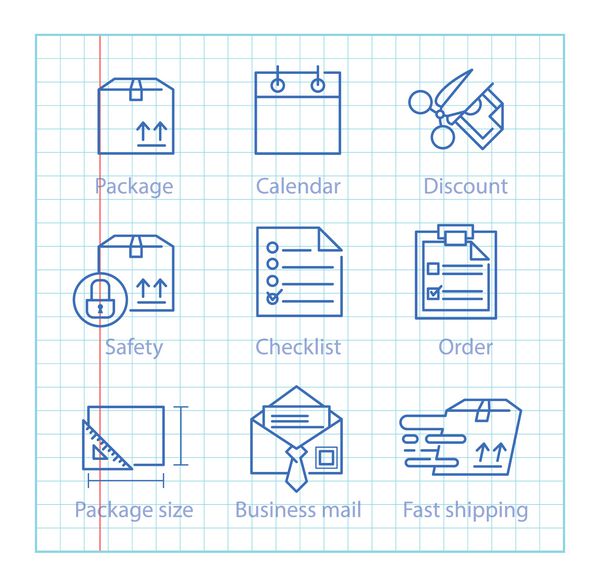 نمادهای وکتور خط نازک برای تدارکات حمل و نقل و تحویل تنظیم شده است