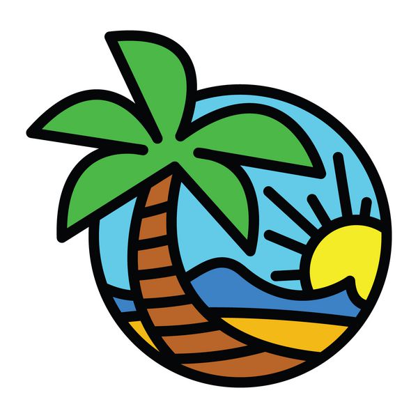 نماد وکتور تعطیلات تعطیلات استوایی درخت نخل امواج ساحل تابستان