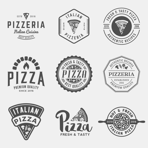 مجموعه ای از برچسب ها و نشان های پیتزا فروشی
