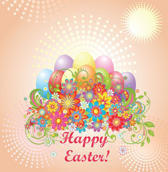 تبریک عید پاک با تخم مرغ و گل های رنگارنگ