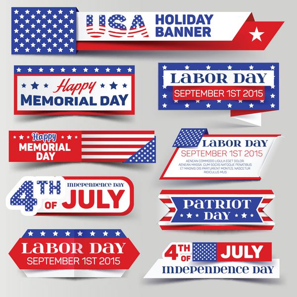 مجموعه بنر تعطیلات ایالات متحده آمریکا 4 ژوئیه روز یادبود روز کارگر