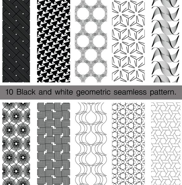 مجموعه ای از الگوی بدون درز هندسی سیاه و سفید