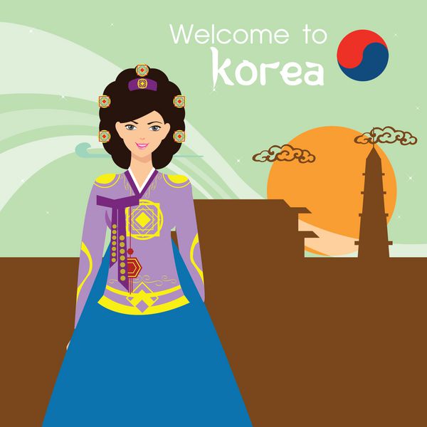 زن زیبای سنتی کره ای سنت کره ای وکتور