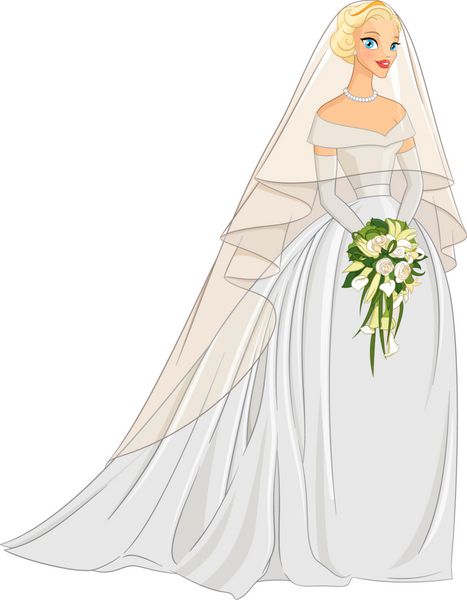 عروس با حجاب و دسته گل وکتور جدا شده