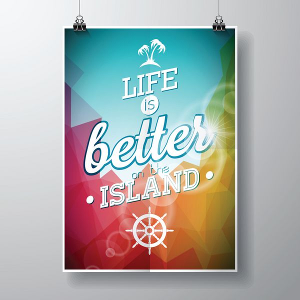 زندگی در جزیره بهتر است نقل قول الهام بخش در زمینه رنگی انتزاعی وکتور المان طراحی تایپوگرافی برای کارت های تبریک و پوستر