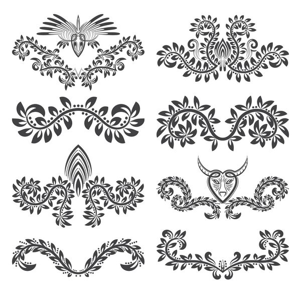 طراحی عناصر تزئینی و برچسب مجموعه گل به سبک اوکی وینتیج تزیینات پرنعمت صفحه
