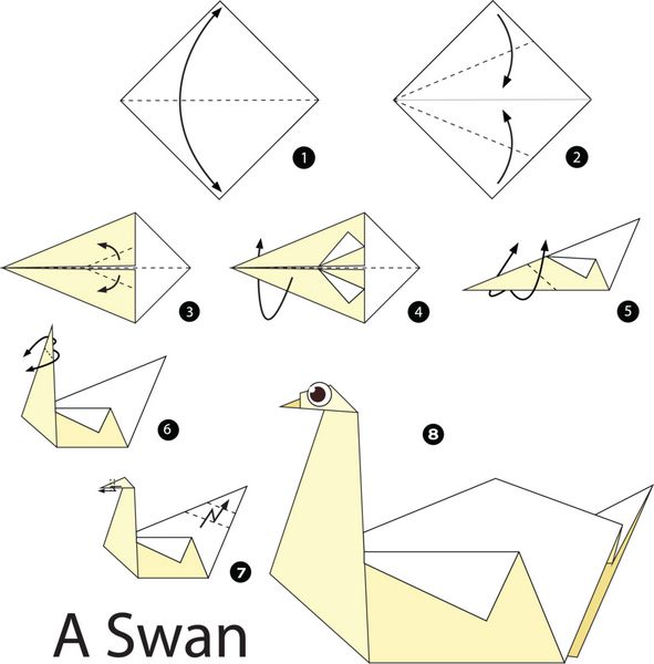 دستورالعمل گام به گام ساخت اوریگامی یک قو