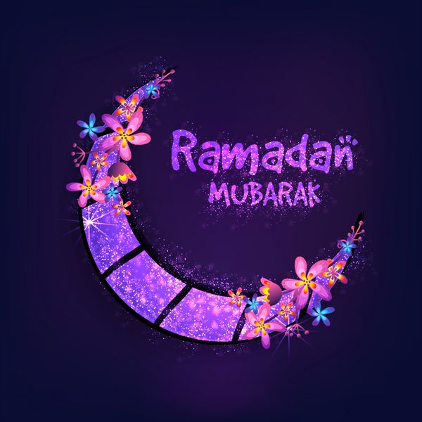ماه درخشان با گل برای جشن مواک رمضان