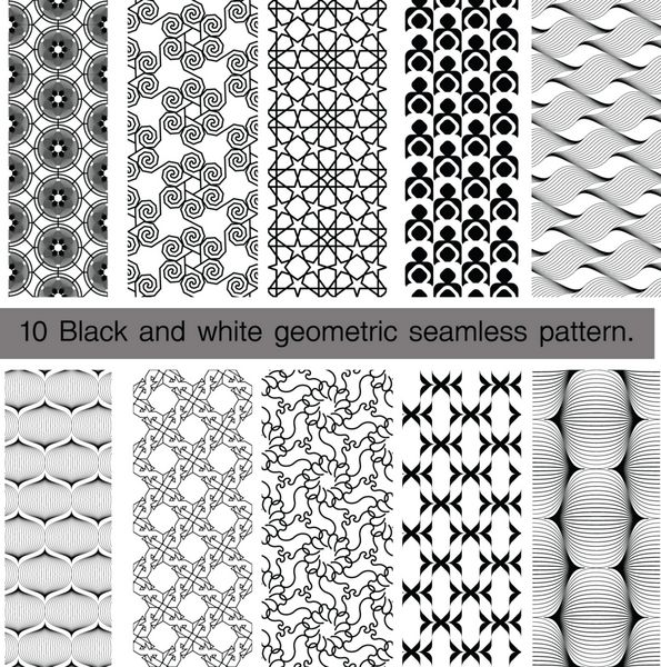مجموعه ای از الگوی بدون درز هندسی سیاه و سفید