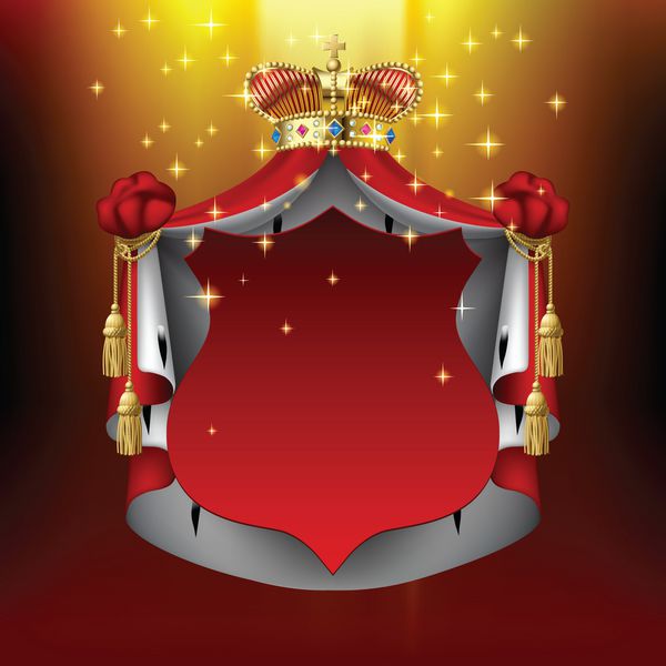 مانتو سلطنتی نورانی و تاج طلایی با تابلو قرمز