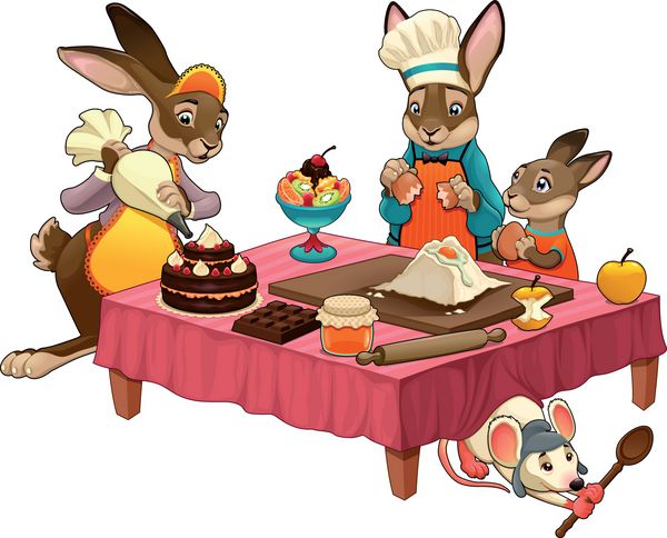 صحنه خنده دار آشپزی با خرگوش ها در حال ساخت شیرینی