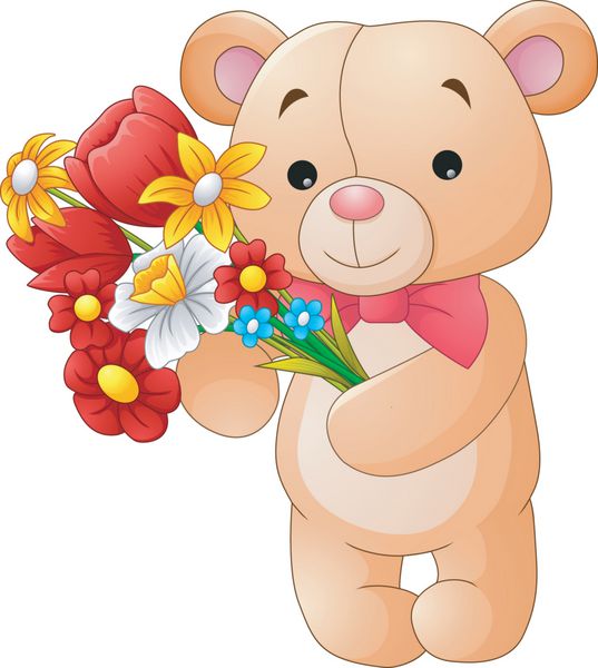 خرس کوچولوی بامزه ای که دسته گلی در دست دارد