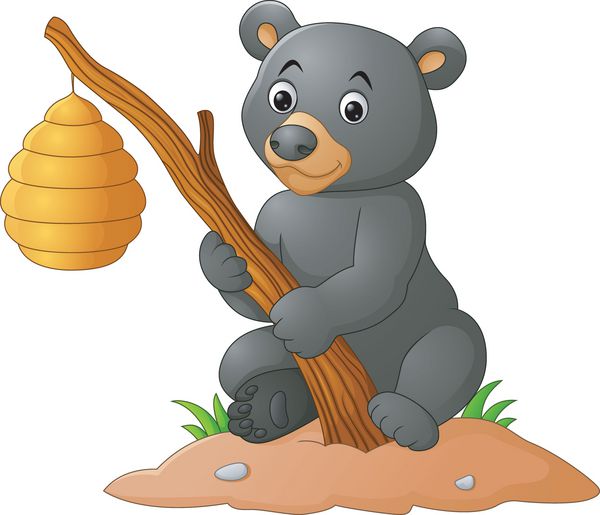 خرس کارتونی شاخه نگهدارنده با کندو زنبور عسل