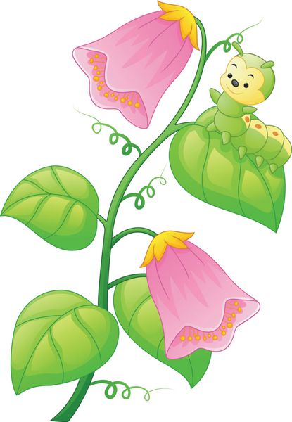 کاترپیلار کارتونی روی گیاه