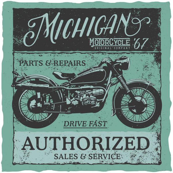 موتور سیکلت میشیگان مجاز فروش و طراحی برچسب قدیمی خدمات برای تی شرت پوستر کارت تبریک و غیره