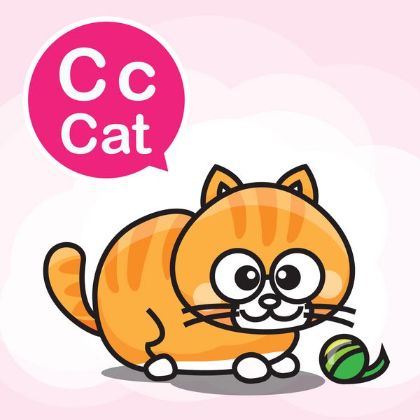 وکتور کارتون و الفبای رنگ گربه برای کودکان به یادگیری