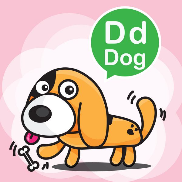 وکتور کارتون و الفبای رنگ سگ برای کودکان برای یادگیری