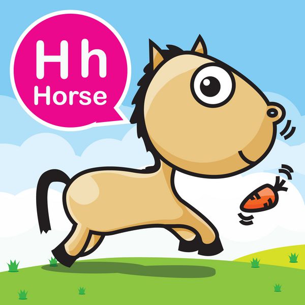 کارتون و الفبای رنگ اسب برای کودکان برای یادگیری vec