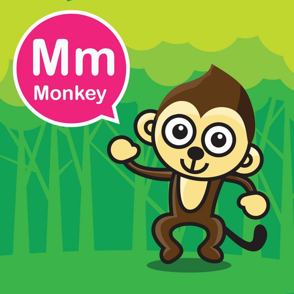 کارتون و الفبای رنگ میمون برای کودکان برای یادگیری vec