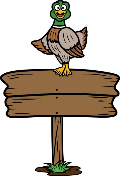 کارتون علامت اردک روی تخته چوبی